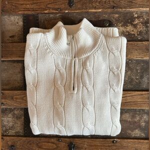 White Cable Knit Half-Zip Sweater